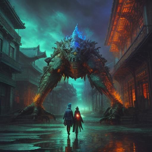 Electronic Monster Elf Temple in Neo-Impressionist Style