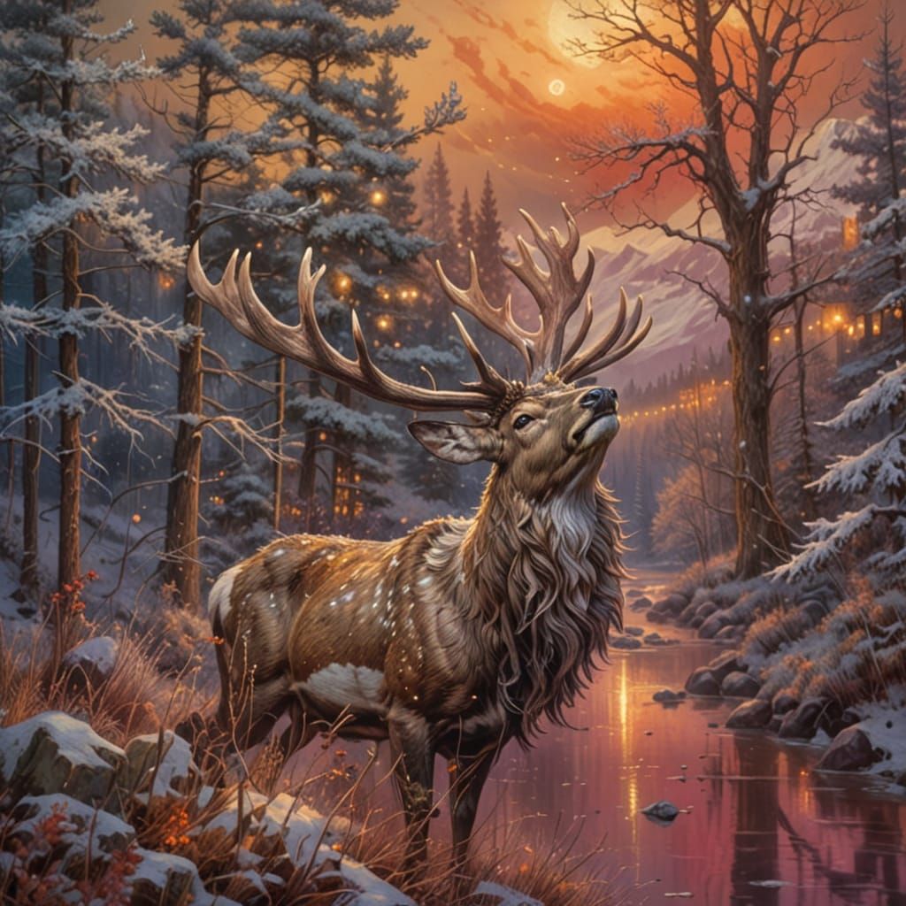 Frosty Stag on Snowy Peak 🦌✨