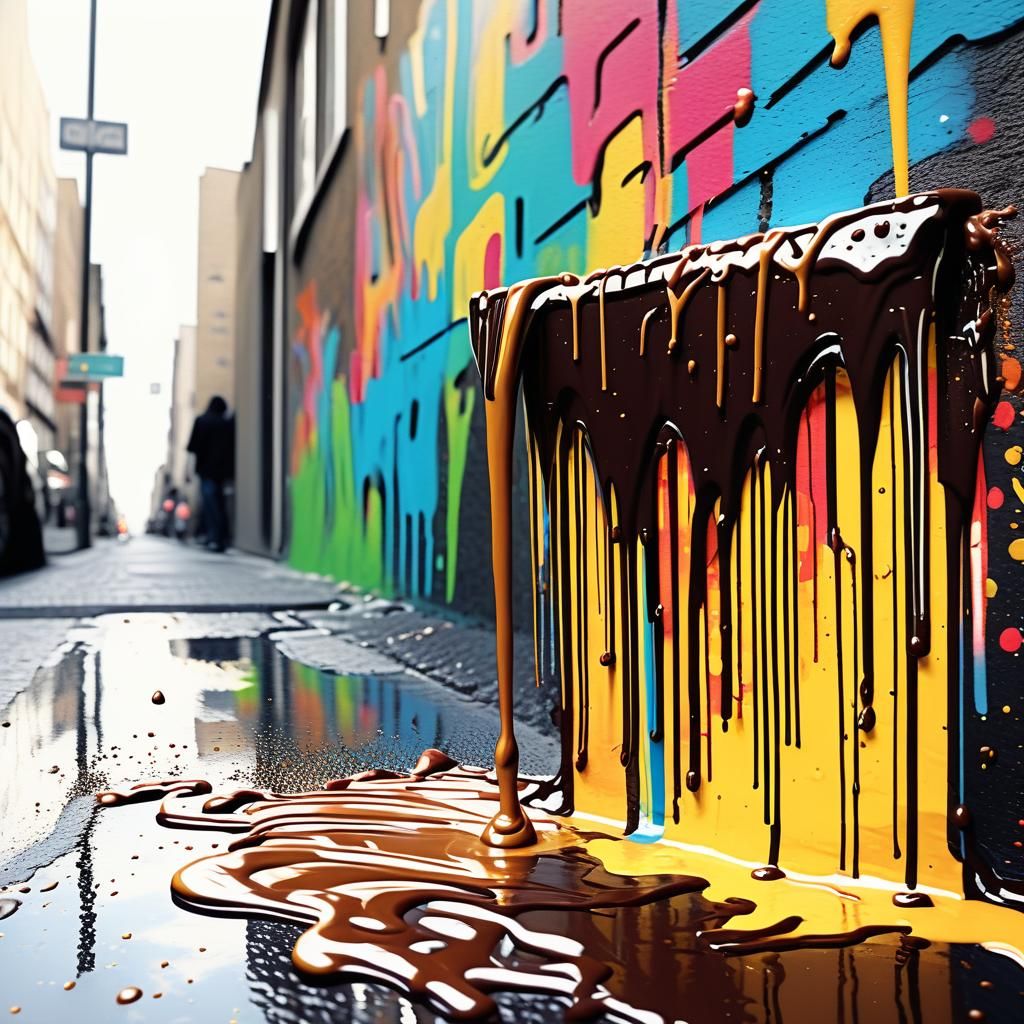 Chocolate Waterfall in Graffiti Art Style