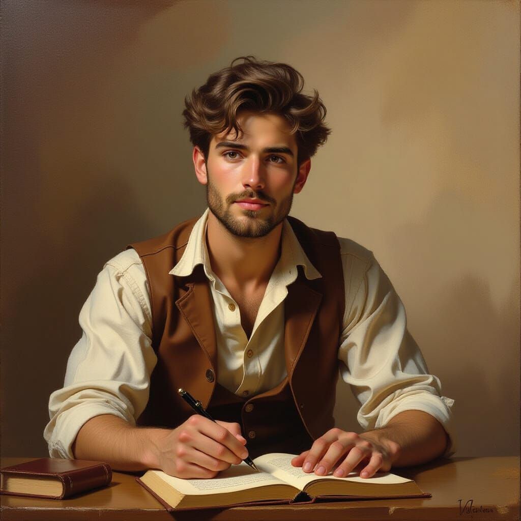 Wise Young Man Giving Kind Instructions Oil Painting