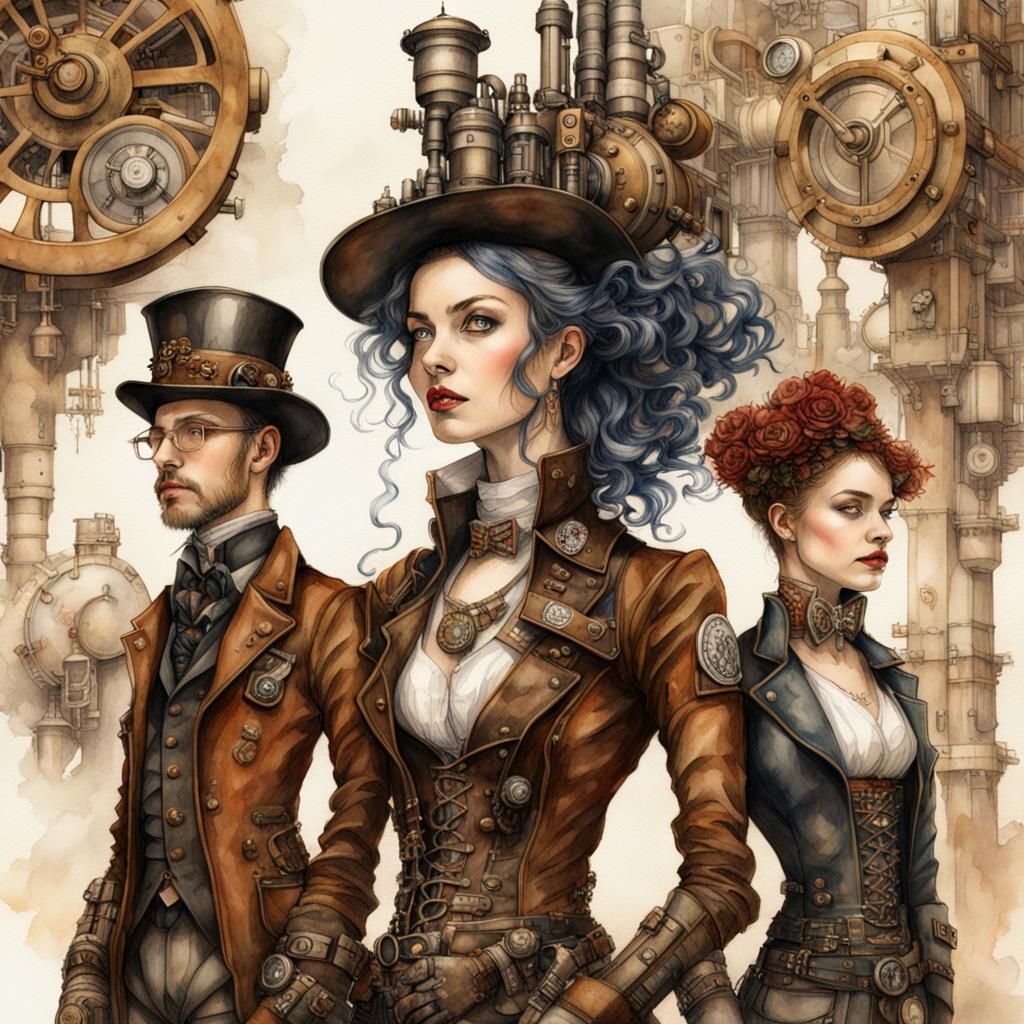 Aquarell Steampunk Gang.. - AI Generated Artwork - NightCafe Creator