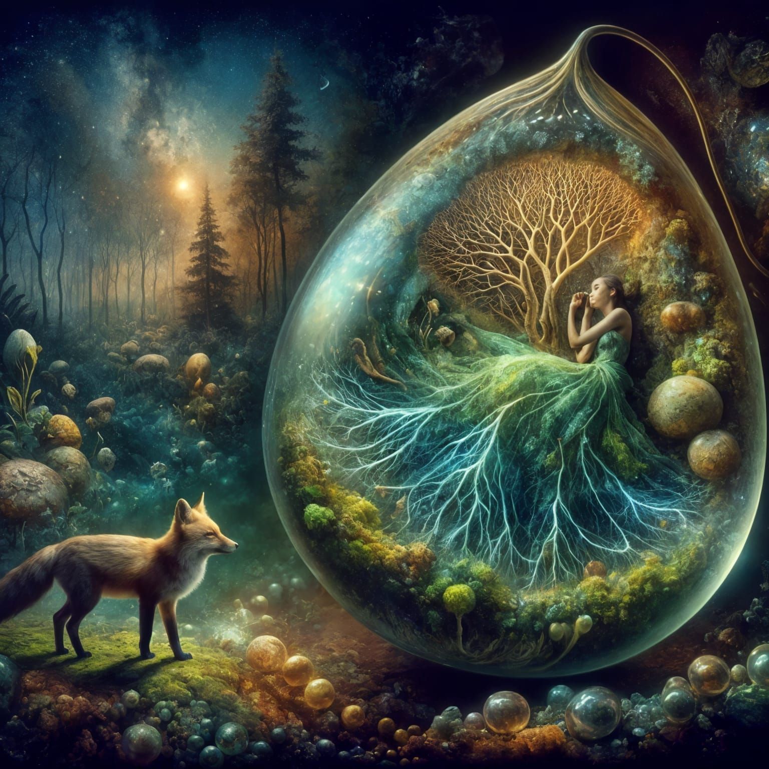 Surreal Woman Asleep in Glass Seed Pod, Fox Watches