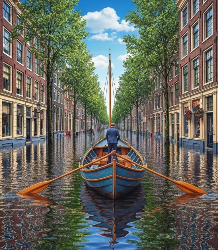 Maurits Cornelis Escher in a Flooded Amsterdam