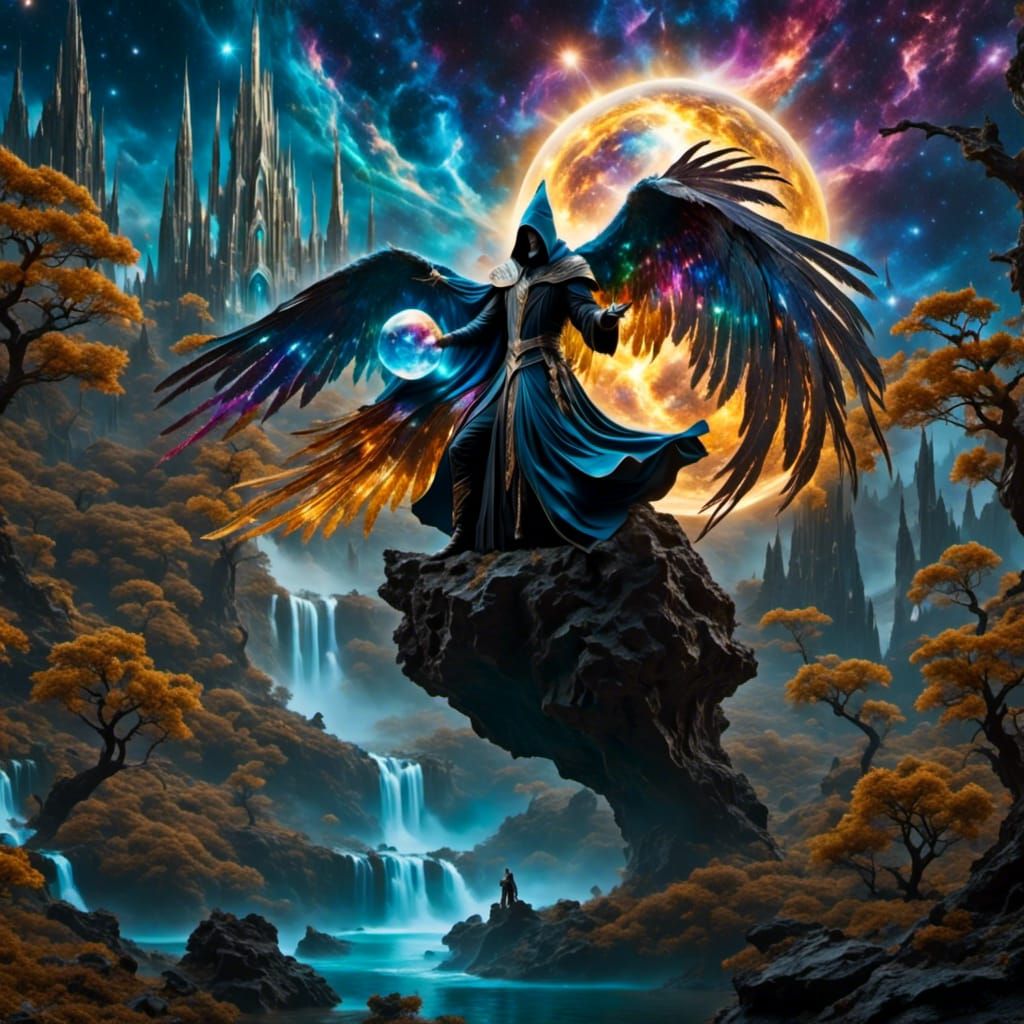 Wizard and Orb in Dark Fantasy Style