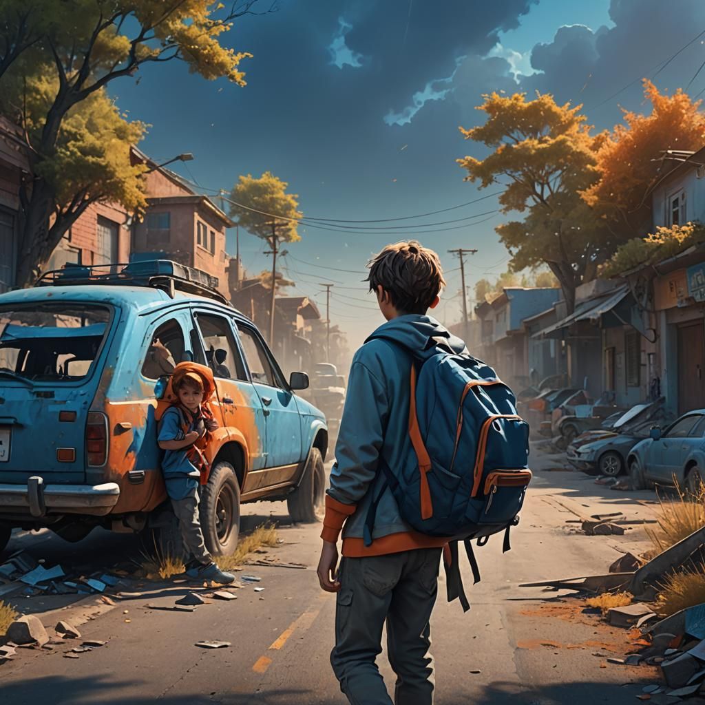 Melancholy Boy on Way to School: Fantasy Realism