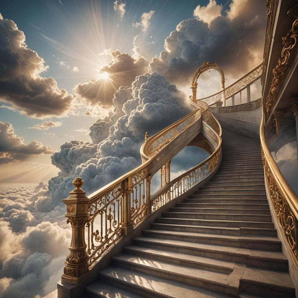 Surreal Stairway to Infinity in Dreamlike Cloudscape