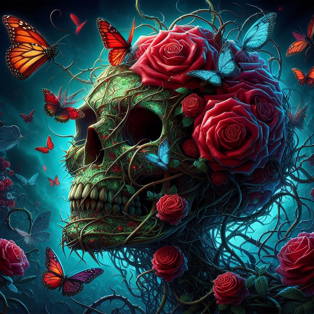 Thorny vines and roses..