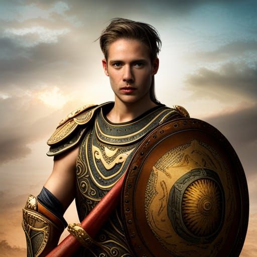 A youthful man wearing ancient roman armor of Cronus that have a ...