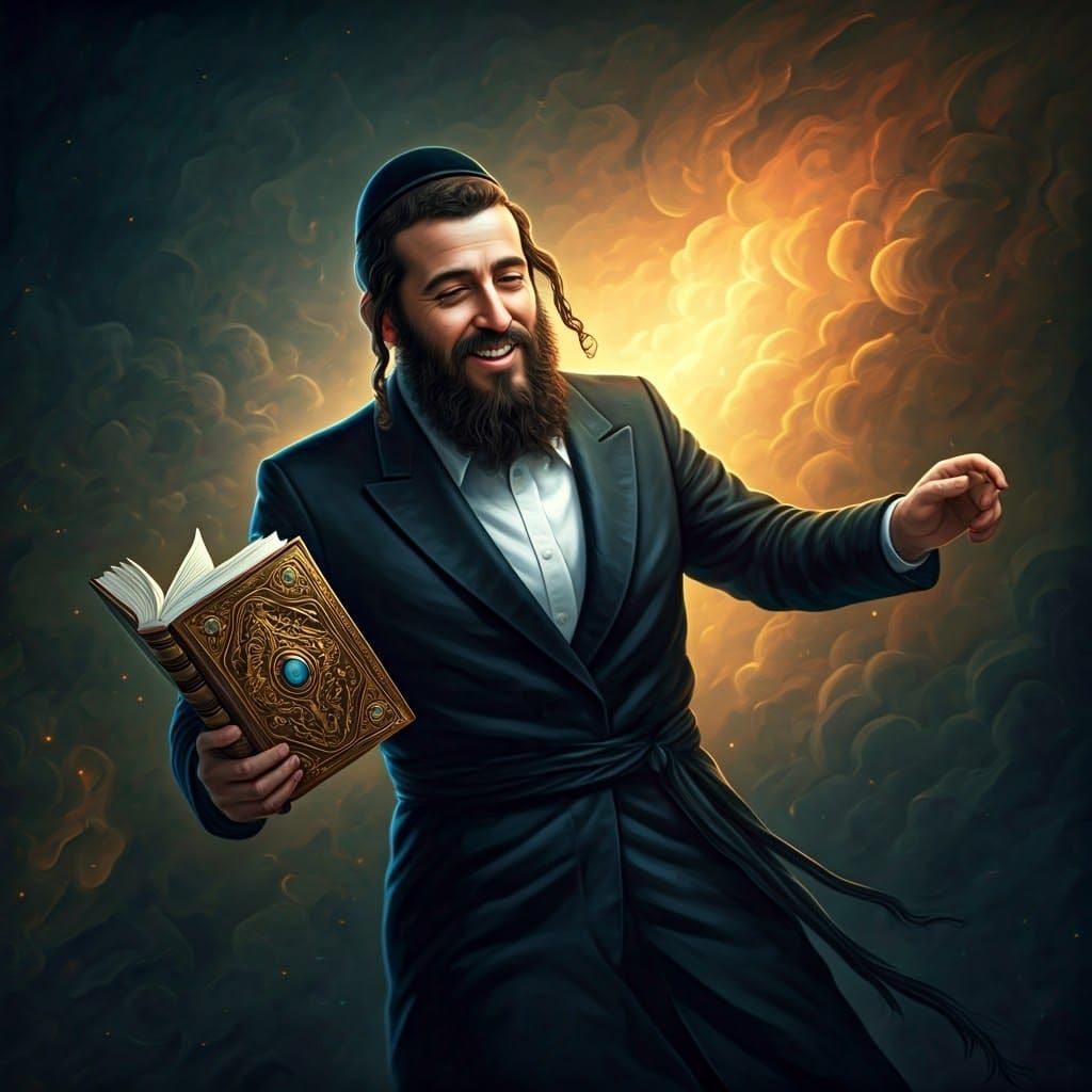 A Chassidic Youth Dances with Joy, Surrounded by Vibrant Col...