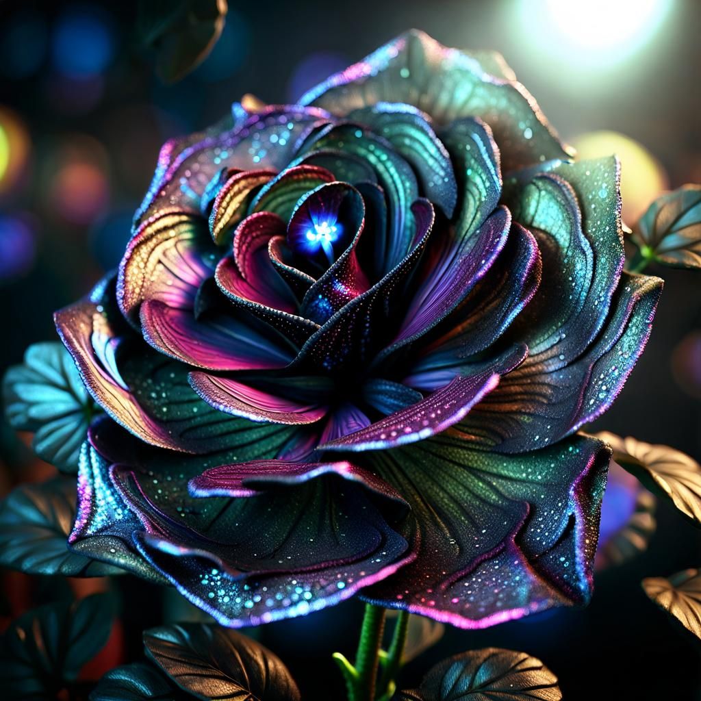 Iridescent Beautiful Black Elegant Flower  by @AngelicMintz
