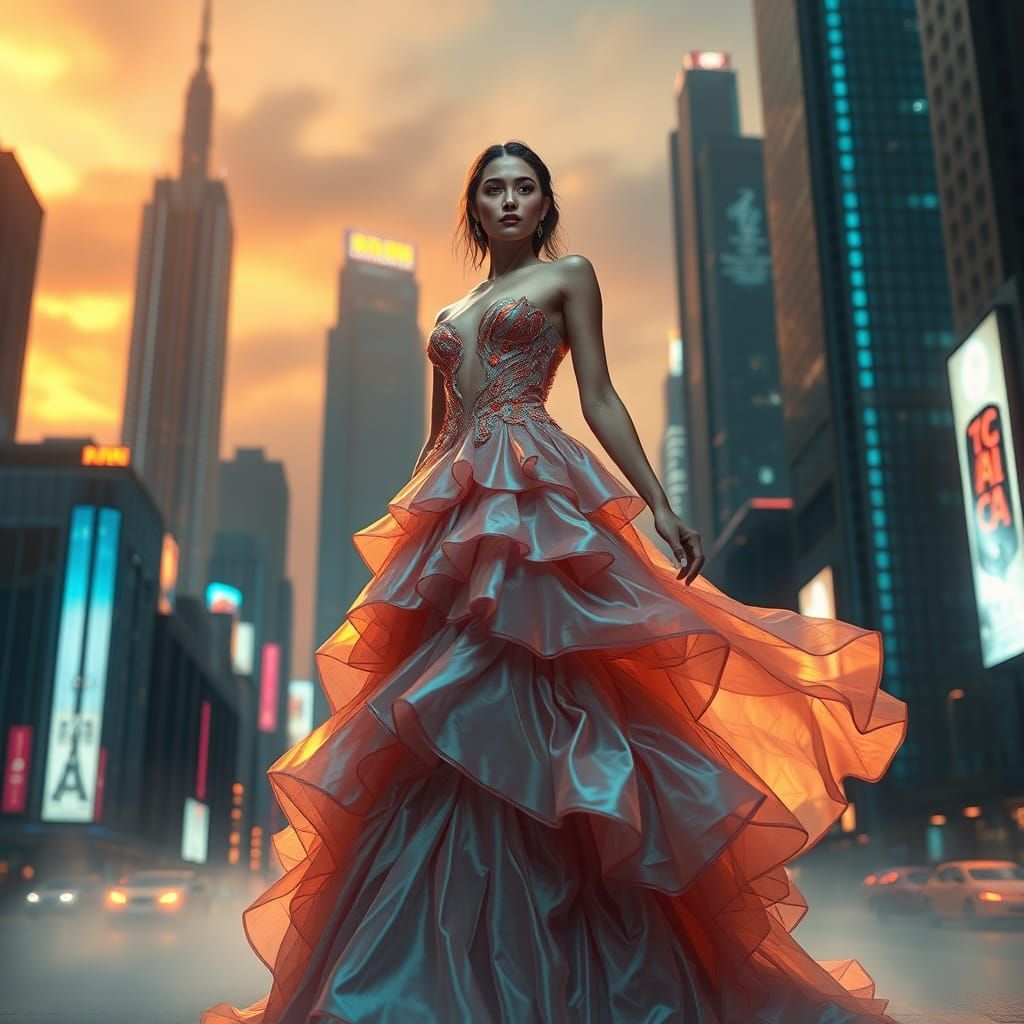 Model in Futuristic Cityscape: Fantasy Concept Art