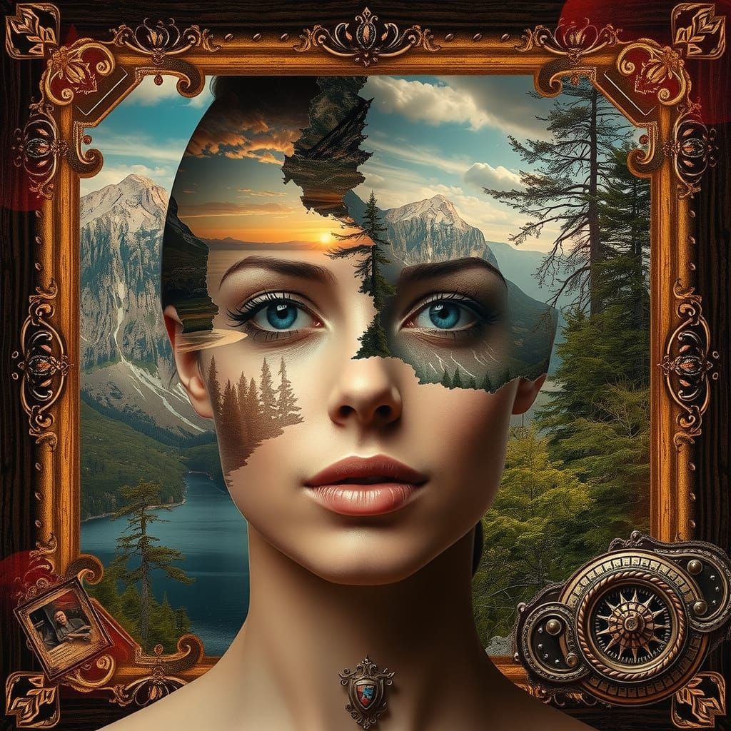 Dreamy Double Exposure: Woman and Serene Landscape