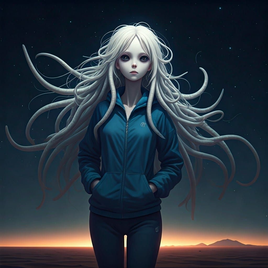 Tall, Athletic Alien Woman Runs in the Nevada Desert Night