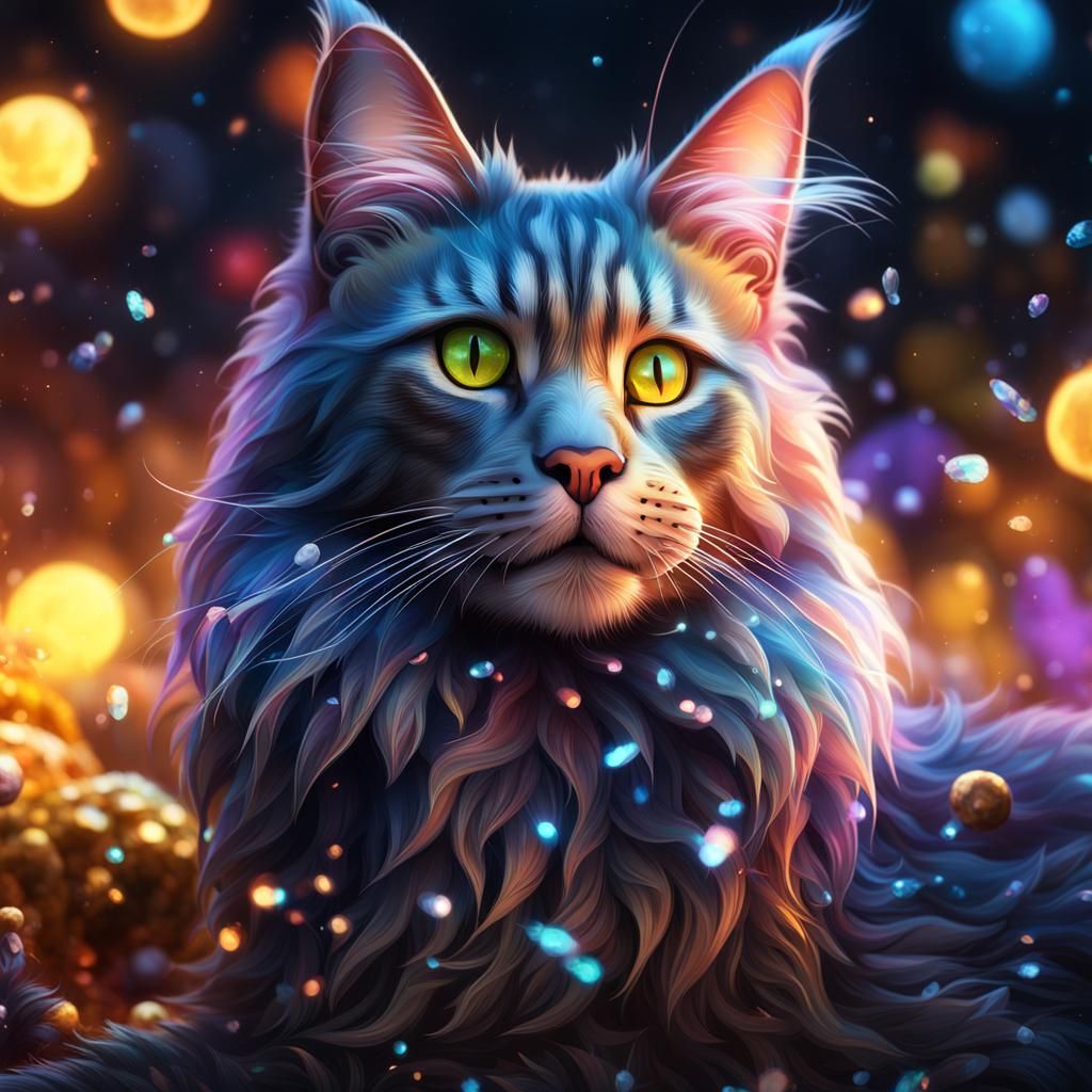 Glowing Maine Coon Cat in Summer