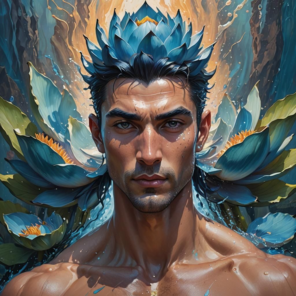 Blue Lotus Merman - AI Generated Artwork - NightCafe Creator