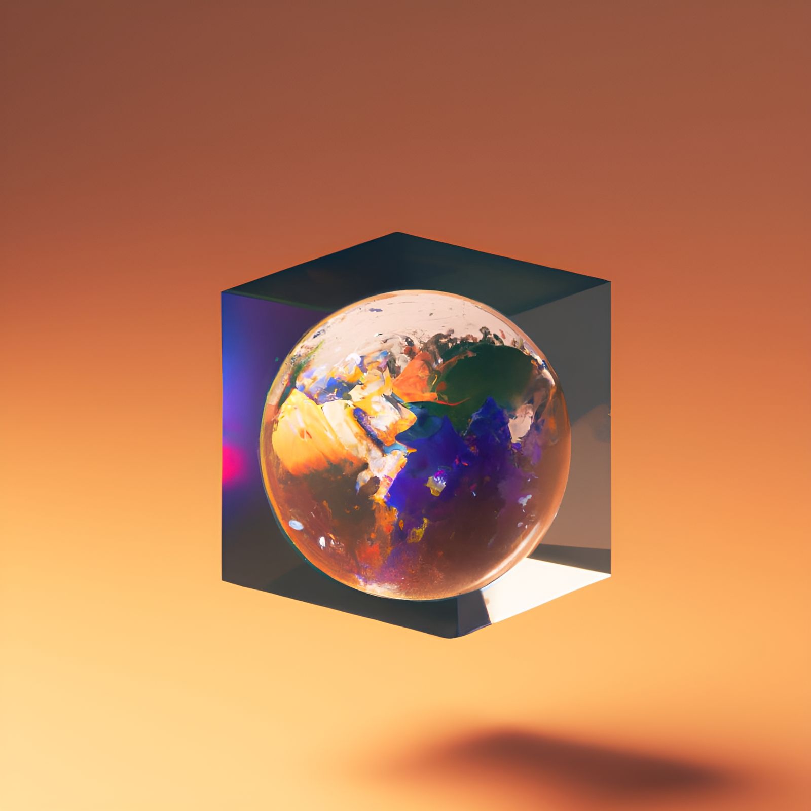 Earth Inside Glass Cube: 3D Rendered Cover Art