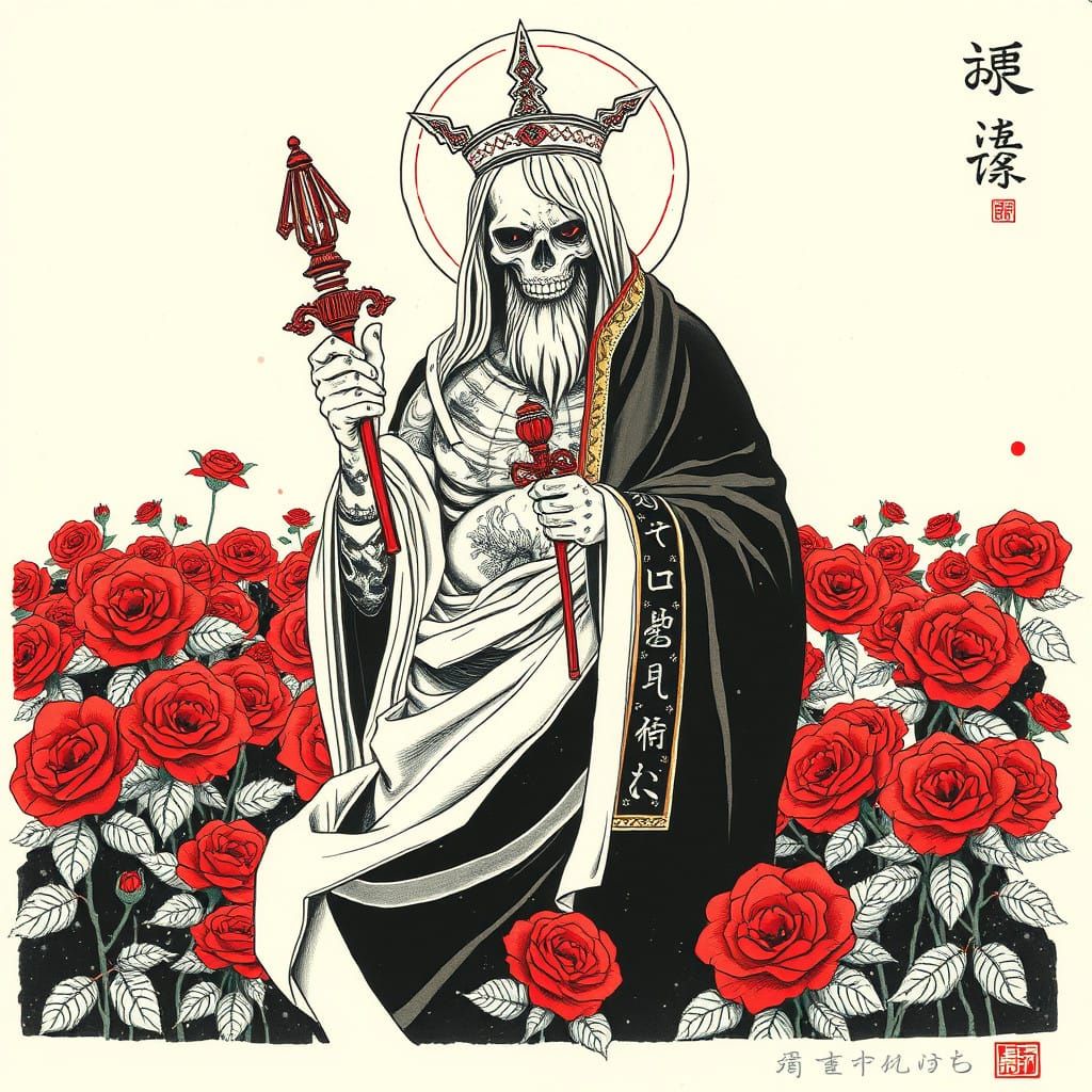 Sacred Warrior in Blood Roses