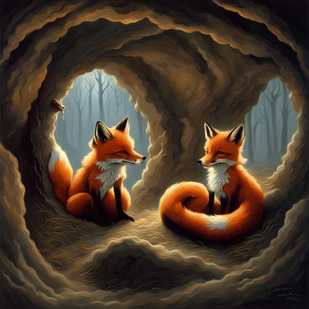 Foxes in a cosy burrow