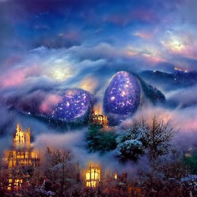 Beautiful Eggs On A Purple Starry Sky