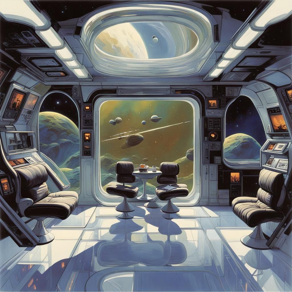 16k resolution, art by Syd Mead, Chris Foss. Zerogravity living