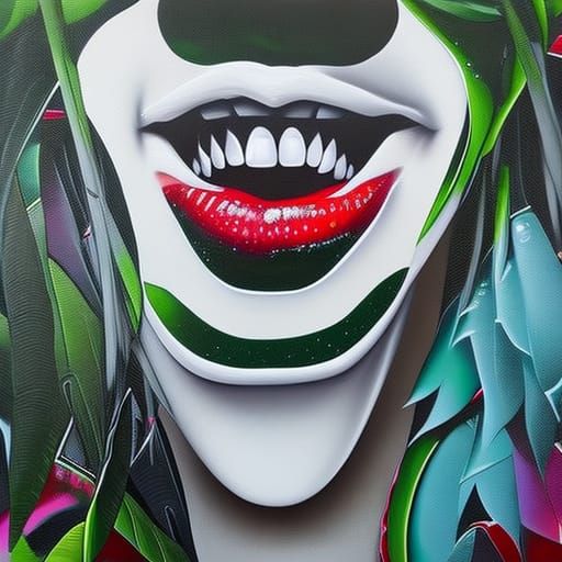 mouth with green lips and white teeth