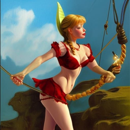 Tinkerbell is caught on Captain Hook's hook