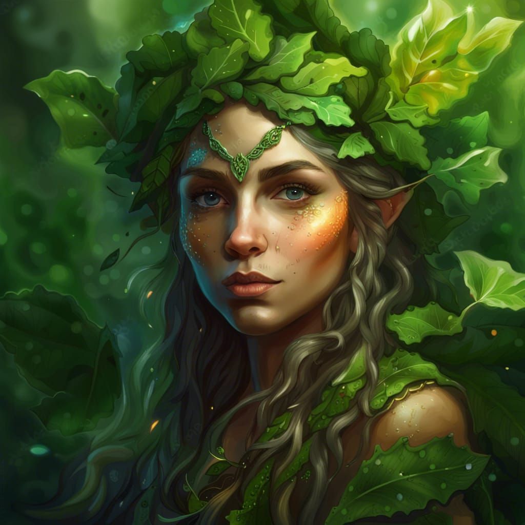 Celtic fairy elf, in a green leaves clothes - AI Generated Artwork ...