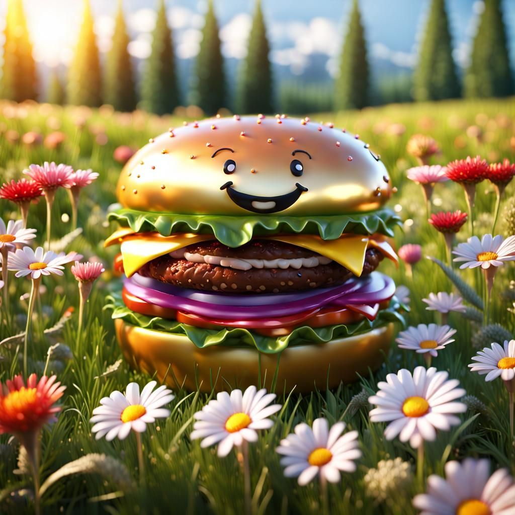 3D photorealistic final render of an epic cute smiling hambu...