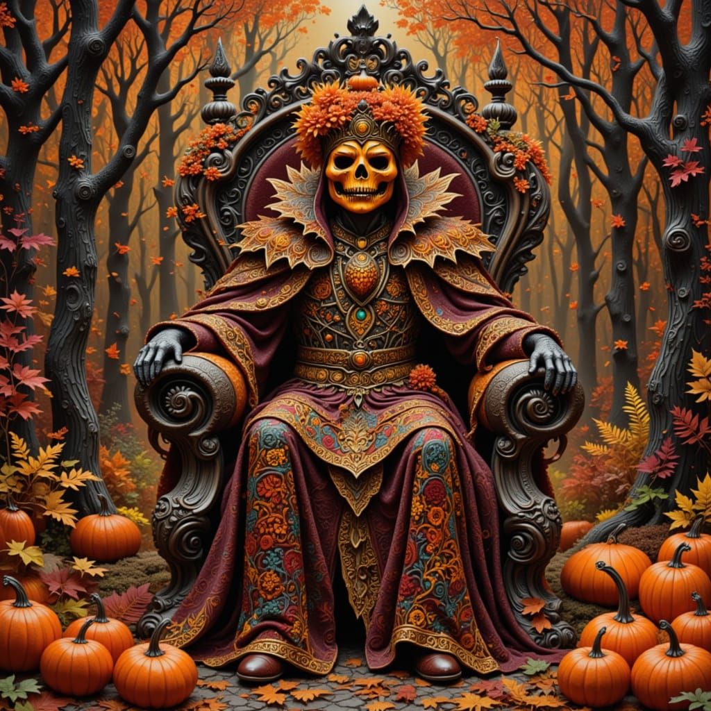 <lora:Autumn -O- Ween:1.0> Halloween pumpkin king in autumn environment environment