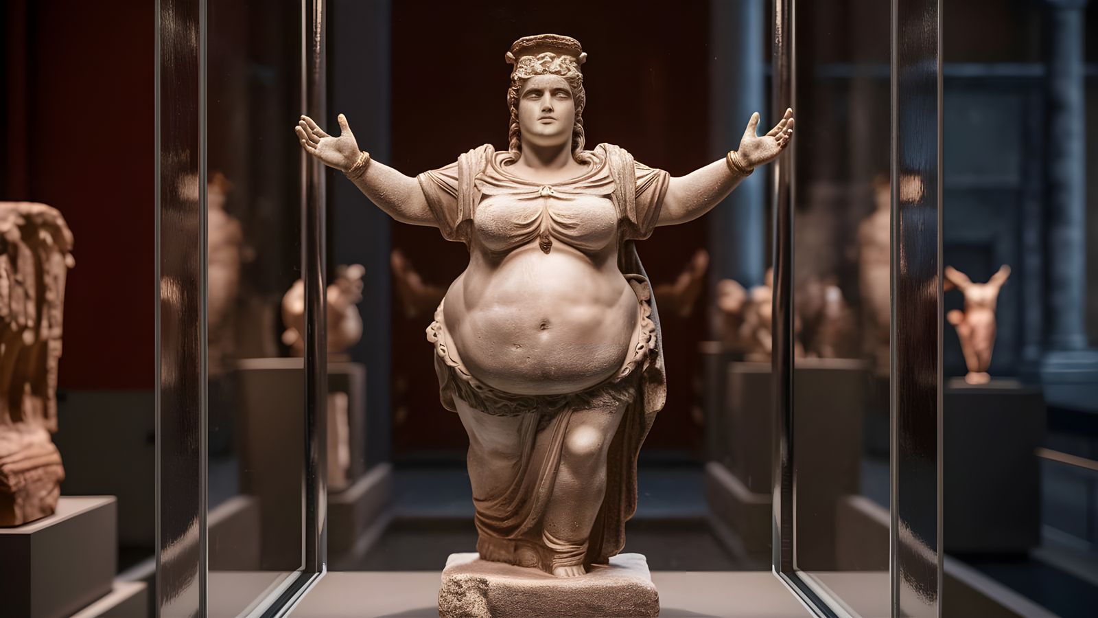 Stone statue of fat woman