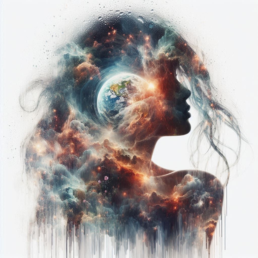 double exposure beautiful fantasy DALL-E 3 portrait landscape..