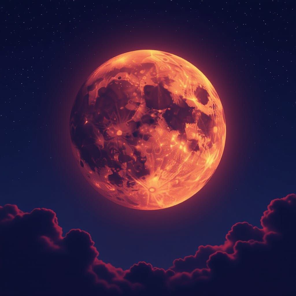 Blood Moon Eclipse in Starry Cosmic Art Style
