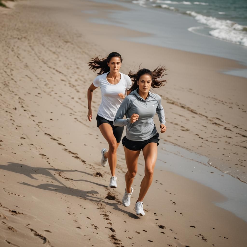 Athletic girl jogging on the beach