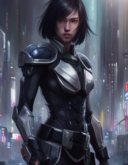 Rukia Kuchiki in cyberpunk armor, wearing sensualoutfit, bodice ...