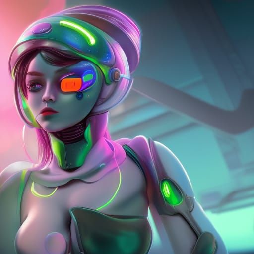 Attractive Humanoid female robot android with wires attached...