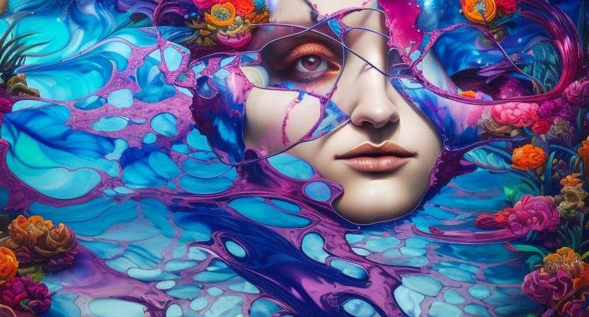 Thick paint pouring into clear water