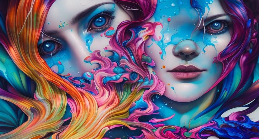 Thick paint pouring into clear water