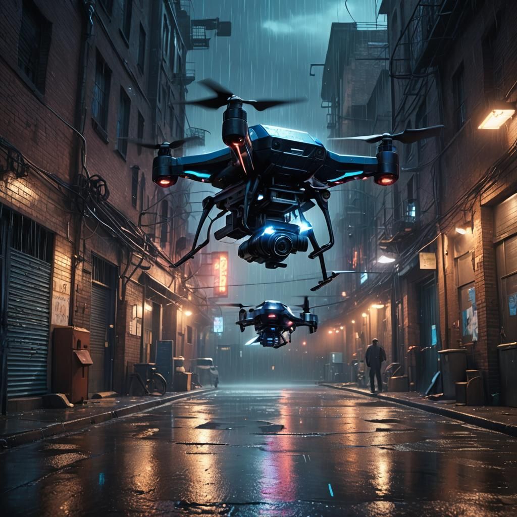 Futuristic Drone Engages Convicts in Film Noir City