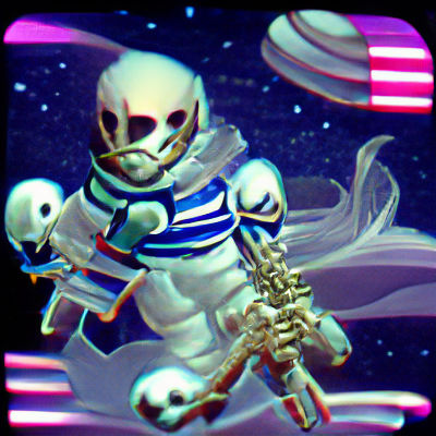 Scary skeleton astronaut in space vaporware