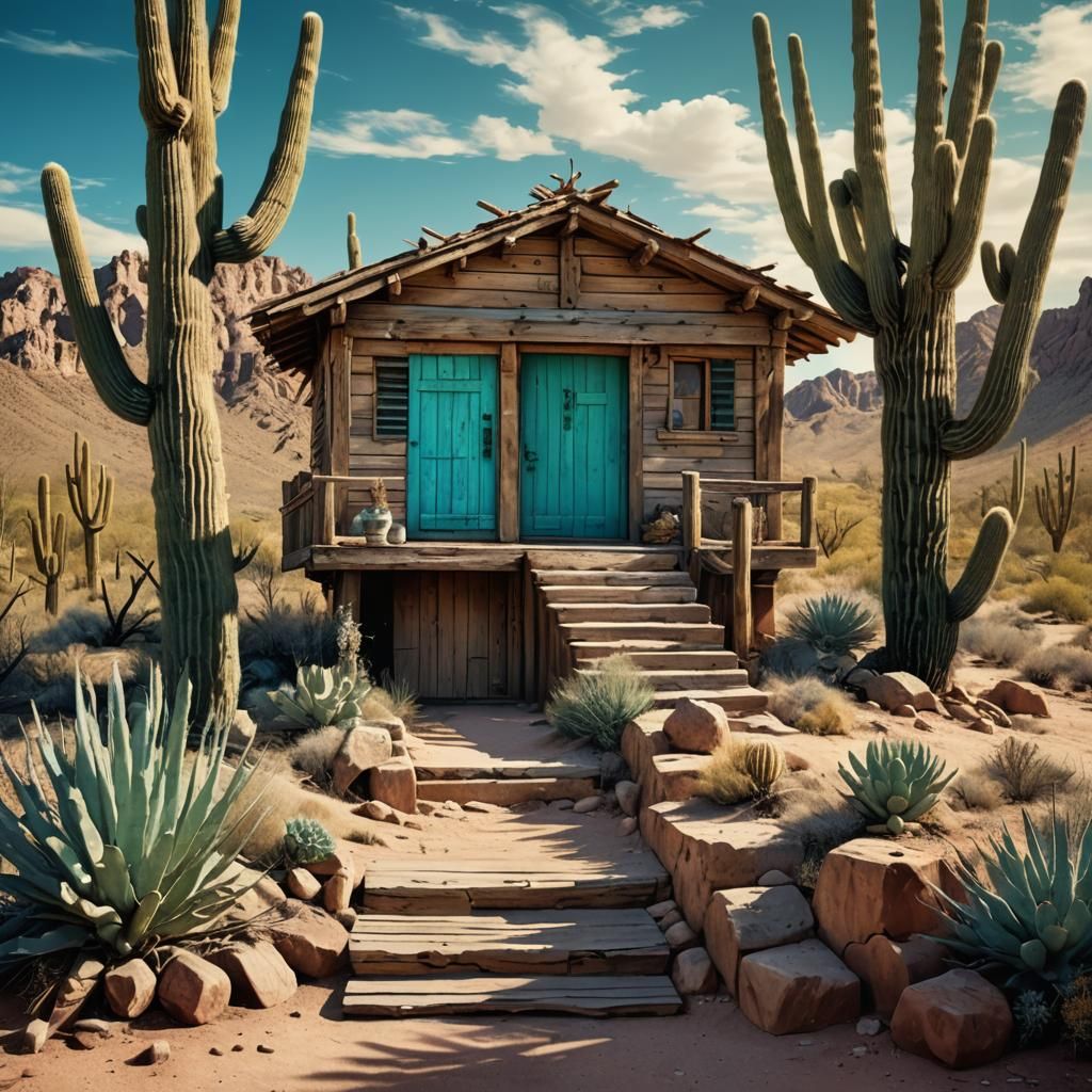 Desert Cabin in Rustic Matte Painting Style