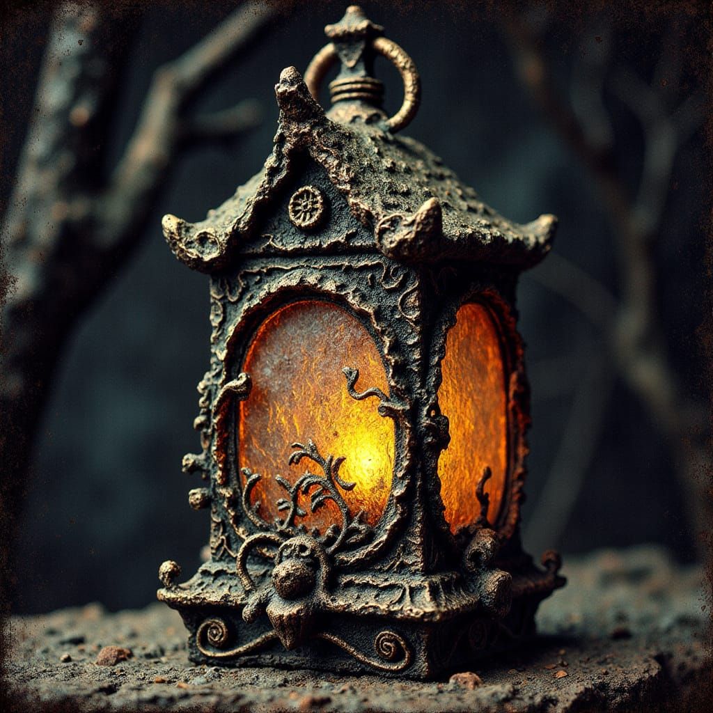 <lora:Tolkienesque:0.7> 

A handheld Hobbit lantern ornate with the word: "Tolkienesque" that has an internal illumination that pulses with ...