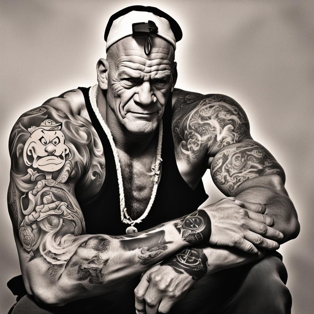 popeye showing off his tattoo