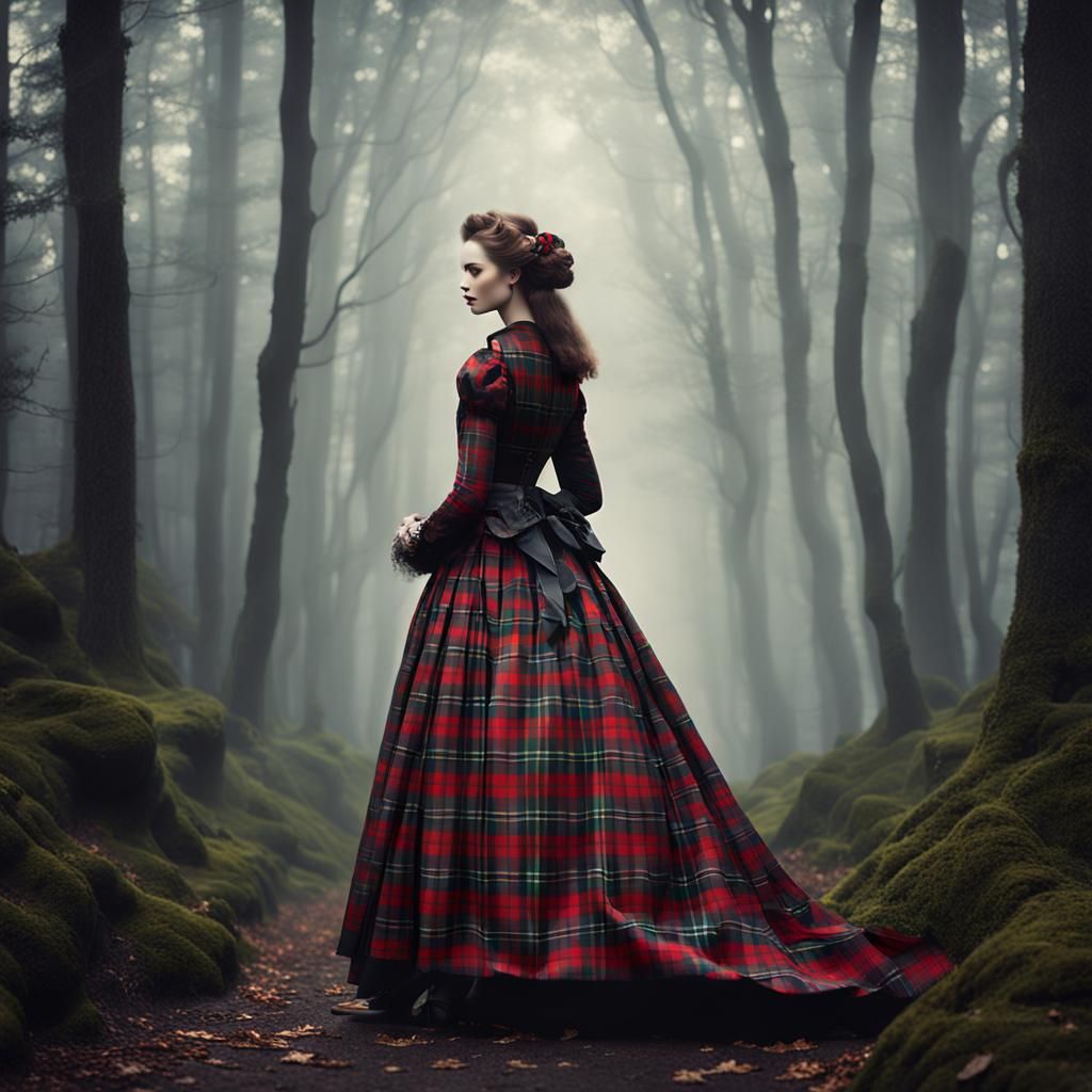a woman wearing a tartan plaid dress  by @RoadClown