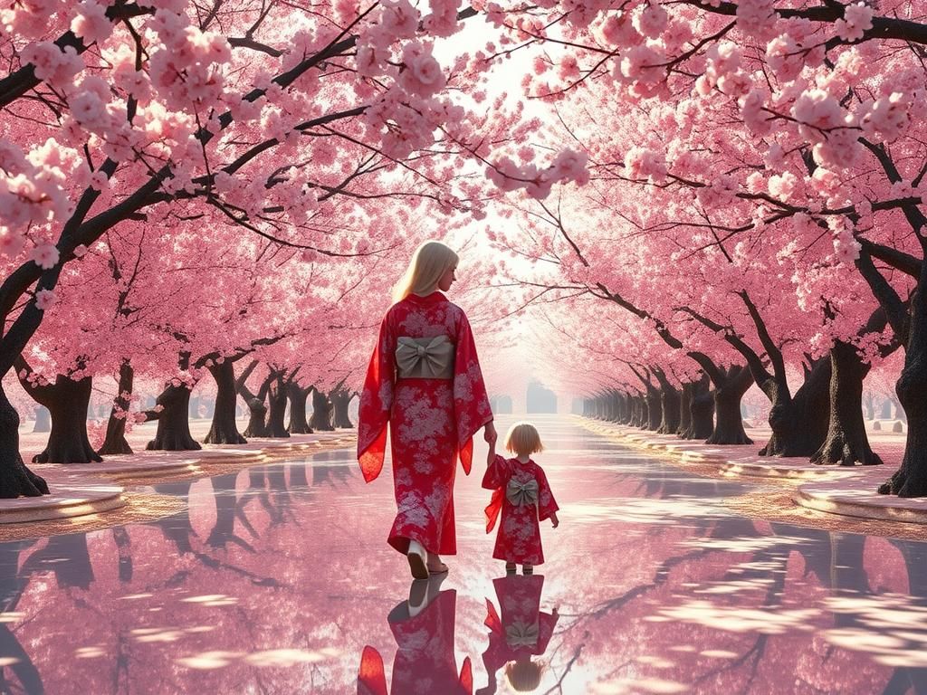 cherry blossoms reflected in mirror