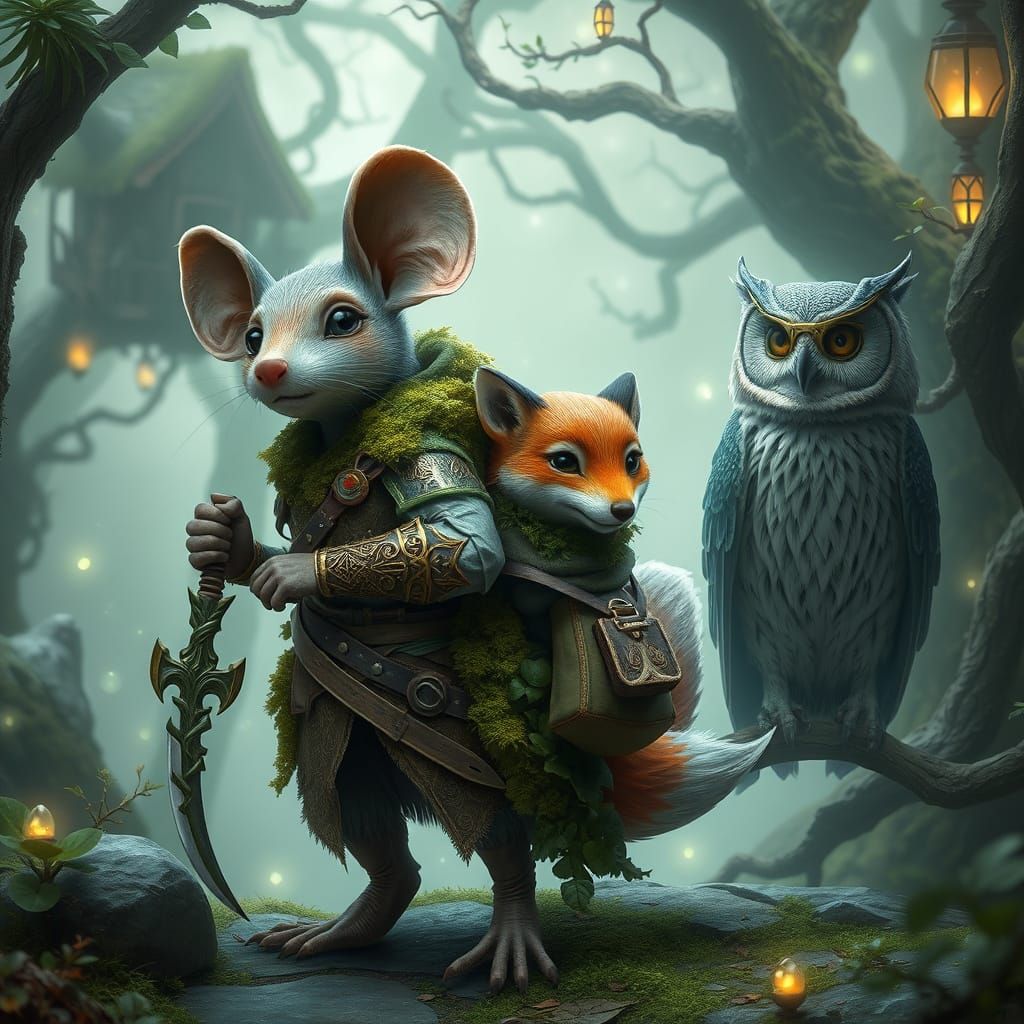 Ultra-realistic scene featuring a group of magical animal characters with rich personalities: ...  by @cjsmiff