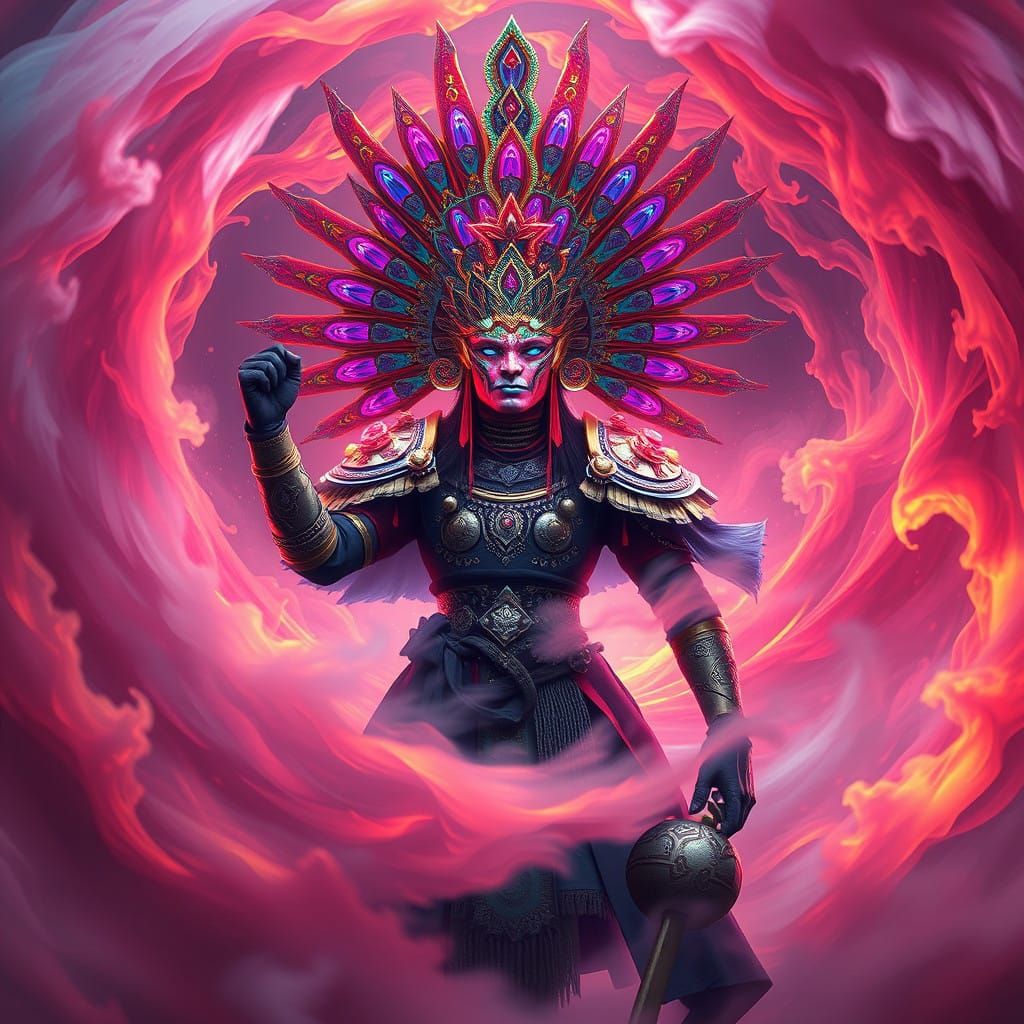 Mystical Reog Warrior in Vibrant Vortex