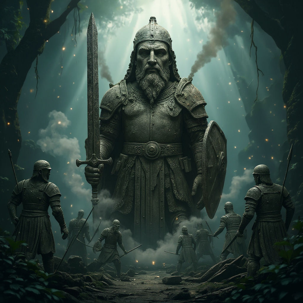 Ancient stone statue of a forgotten king