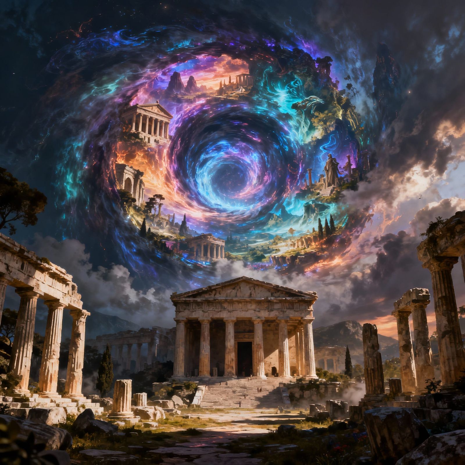 Time Vortex Above Ancient Greece: Epic Fantasy Art