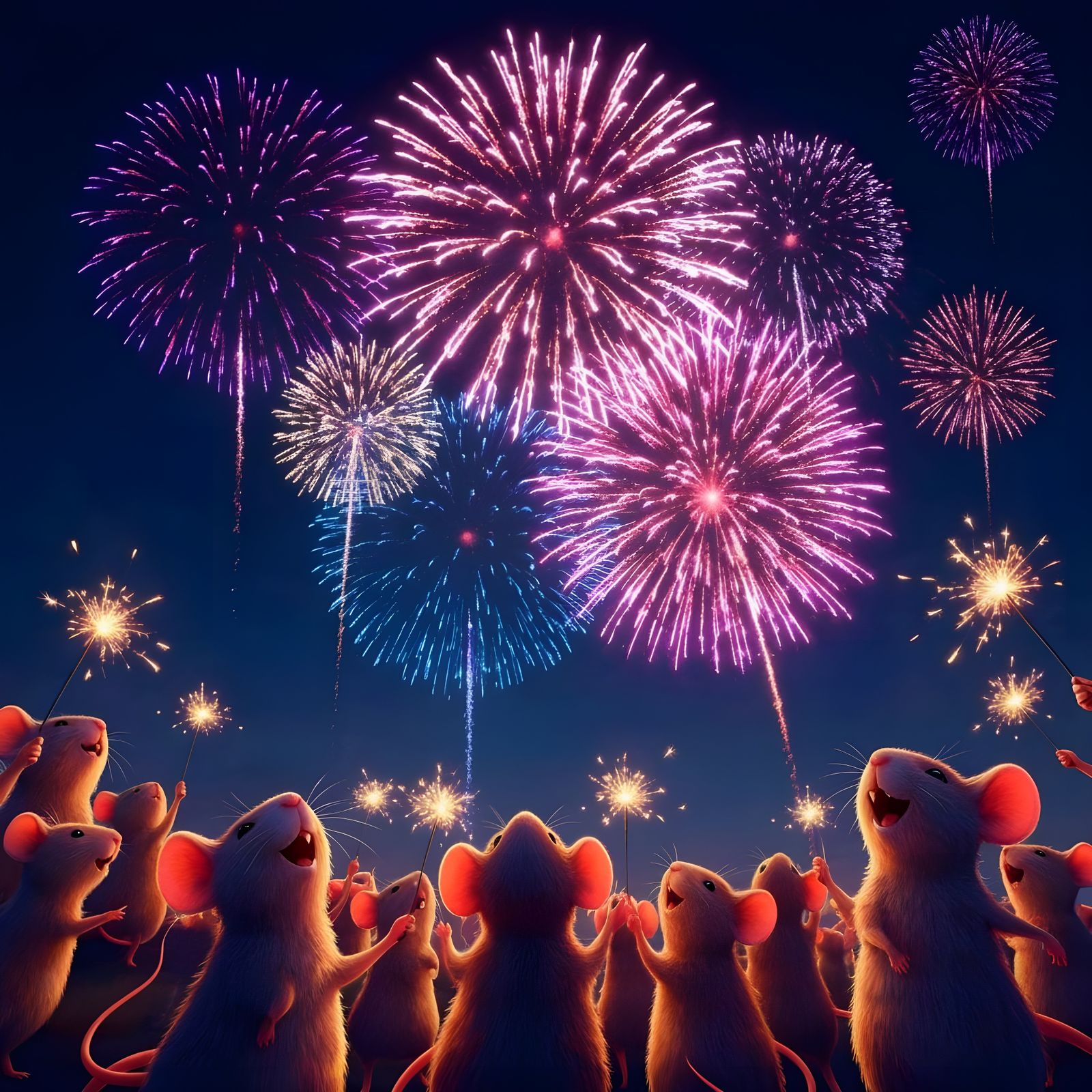 Happy new year fireworks  by @Tiny Pearl Cat