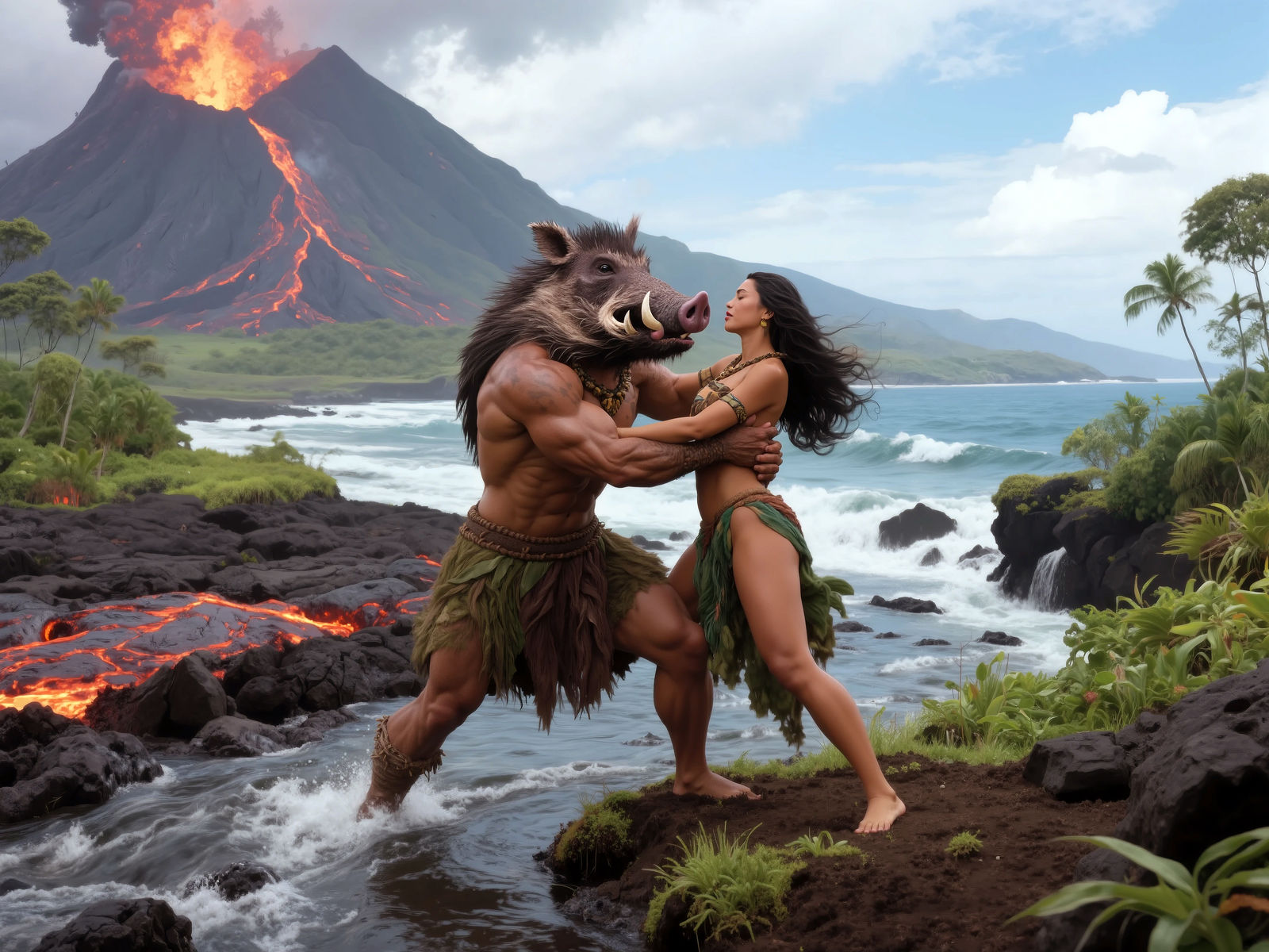 Kamapua'a and Pele in Love-Fight